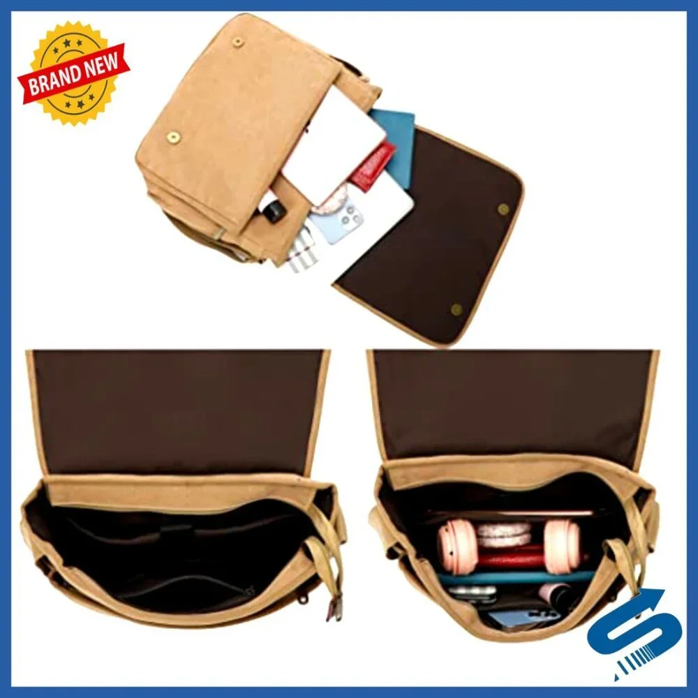 Vintage Canvas Messenger Bag 14 Inch Laptop Compartment Adjustable Strap